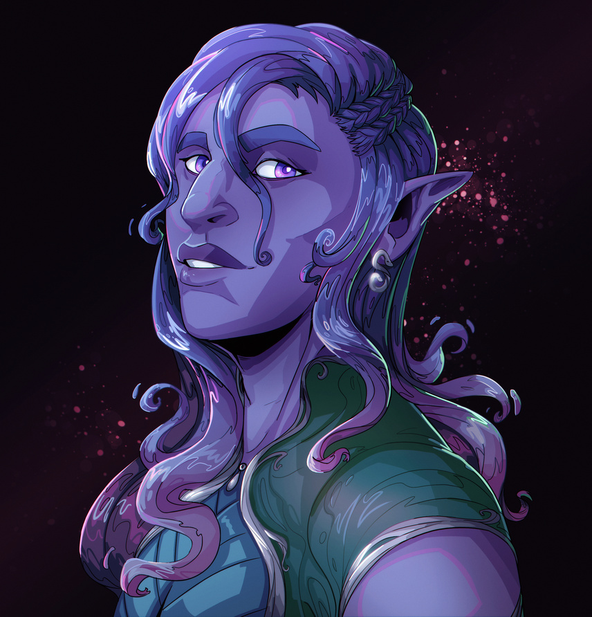 A cellshaded portrait gift for @norristheundying featuring their character, Cirkon. A commission like this would currently cost 70€.