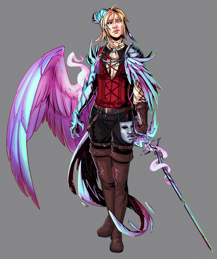 A cellshaded fullbody gift for @absent_lambeth. A commission like this would currently cost 145€ (125€ base price + extra for the wing)