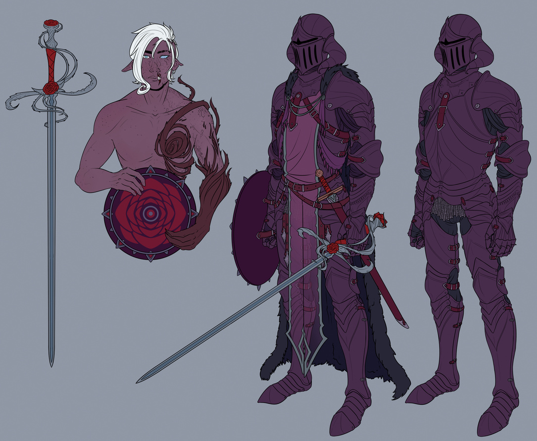 A flatcolored reference of my character, Areel. A commission like this would currently cost 275€. (180€ for the fullbody with both variants, 60€ for the halfbody + 35€ for the weapon, drawn separately from the character)