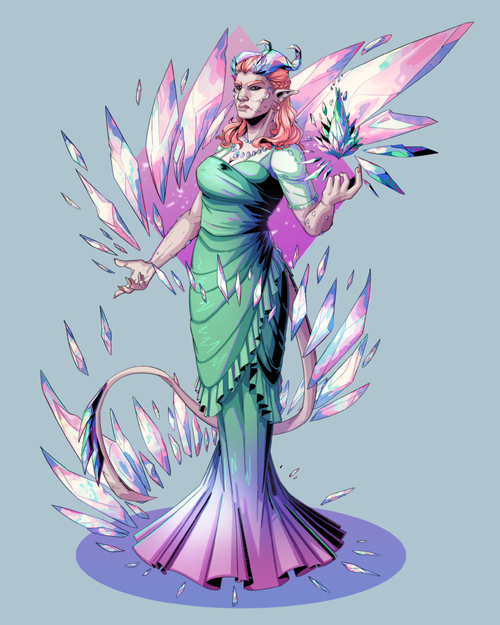 A cellshaded fullbody gift for @eerivee featuring their character, Opali. A commission like this would currently cost 125€.