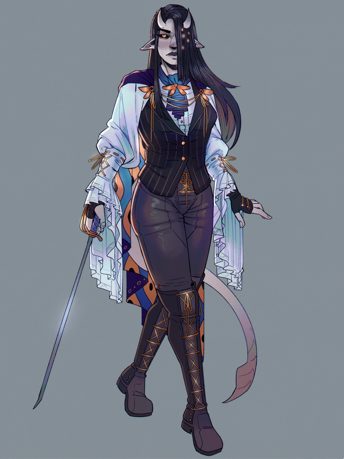 A fullbody gift for aReallyGreatAxe featuring their character, Immosen. A commission like this would currently cost 125€, priced as a cellshaded fullbody.