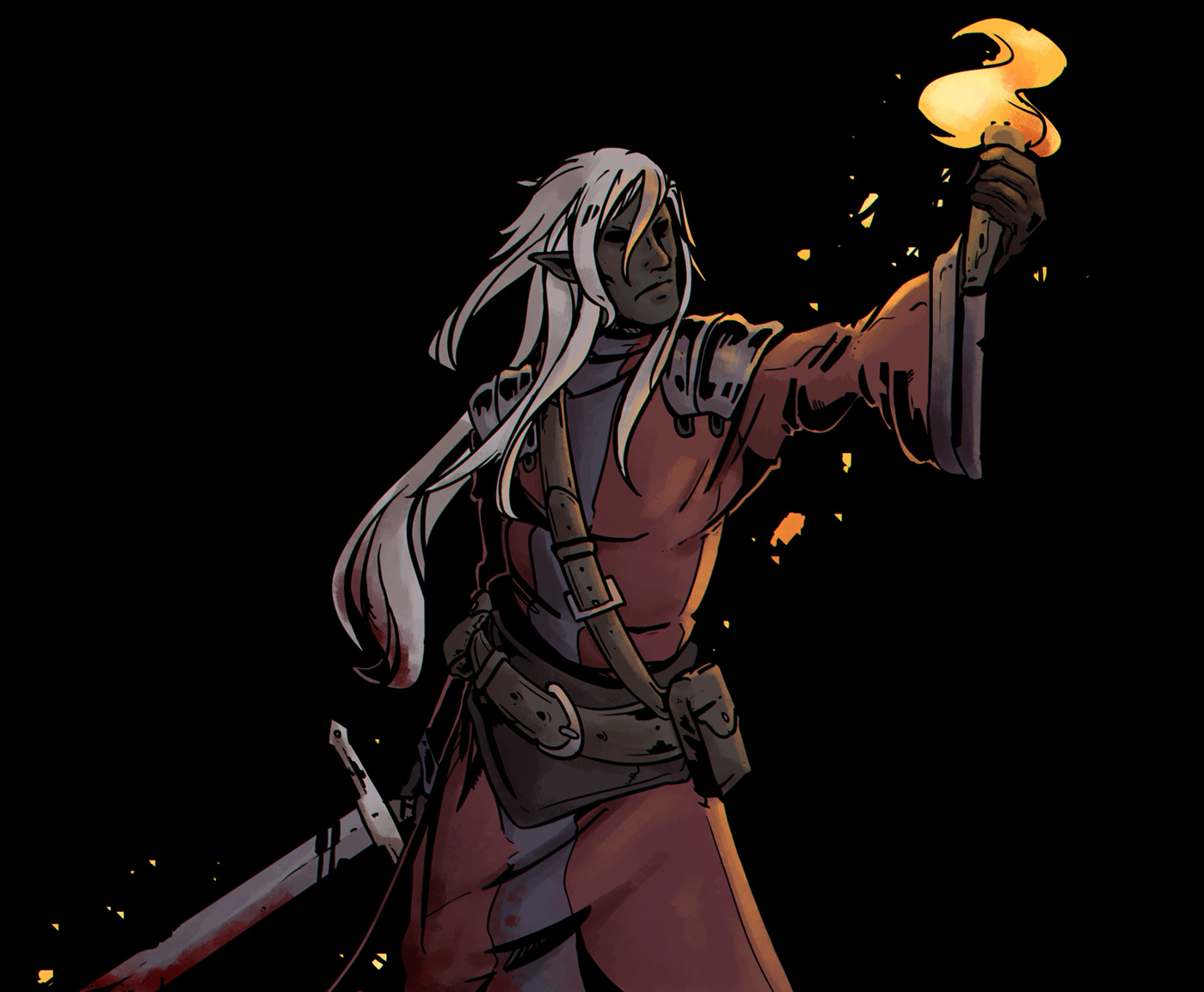 A halfbody gift for Gabriel featuring his character, Xigg'Xass. A commission like this would currently cost 100€, priced as a cellshaded halfbody.