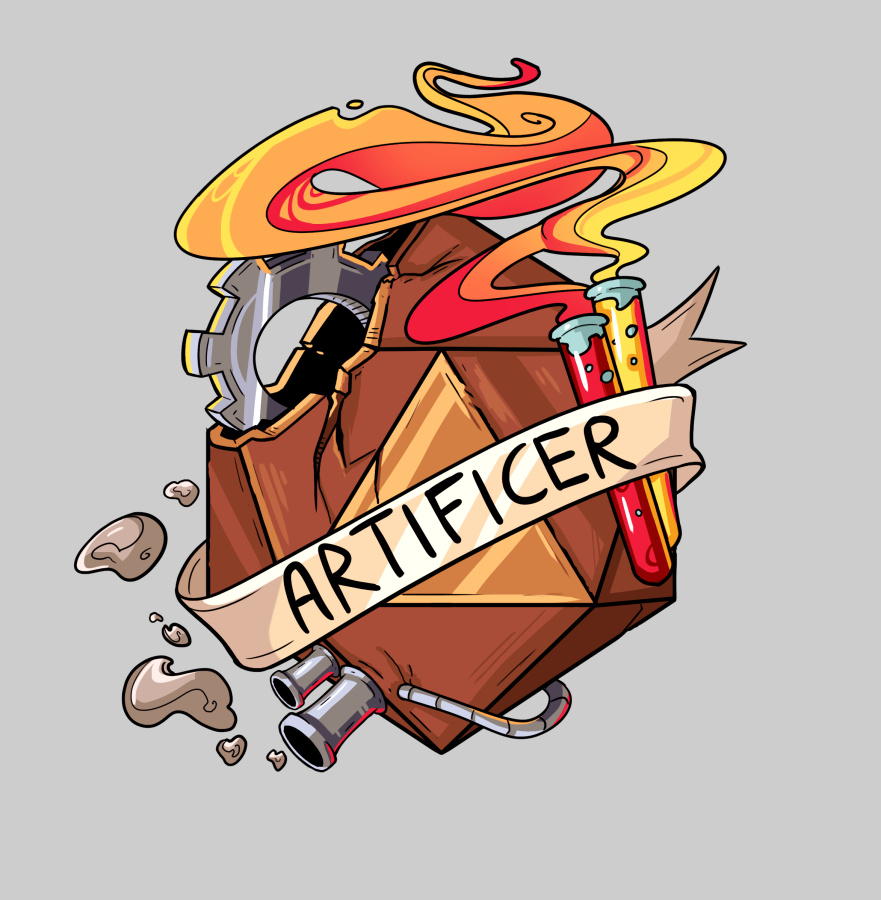 A merch design for the Artificer subclass in Dungeons and Dragons. It would be priced at 45€ for a non-commercial project.