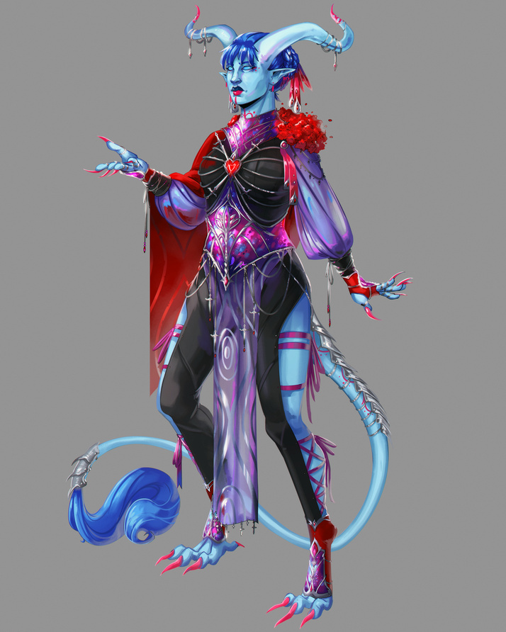 A painted fullbody gift to @chitabs featuring their character, Memphis. A commission like this would currently cost 140€