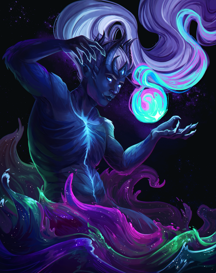 A painted halfbody gift to @nodens featuring their character, Deigh. It would currently cost 135€ (base price + 15€ for the background)